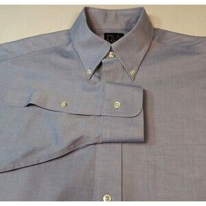 Jos. A. Bank Shirt Mens 15.5x32 Solid Blue Traveler Button Down Long Sleeve